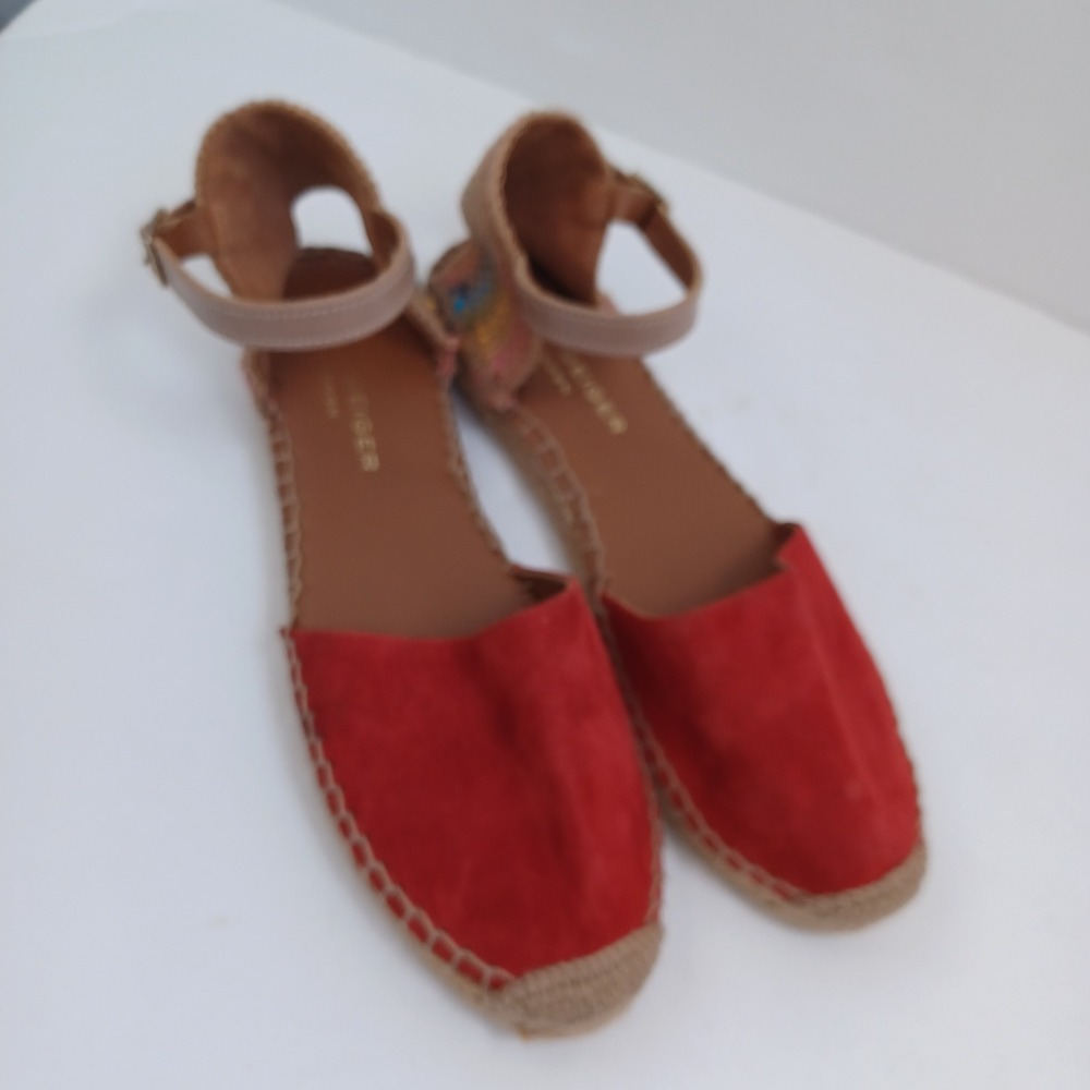 Kurt Geiger London Red Suede Espadrille Flats Ankle Strap Multi Woven Heel US 9 - Picture 9 of 14